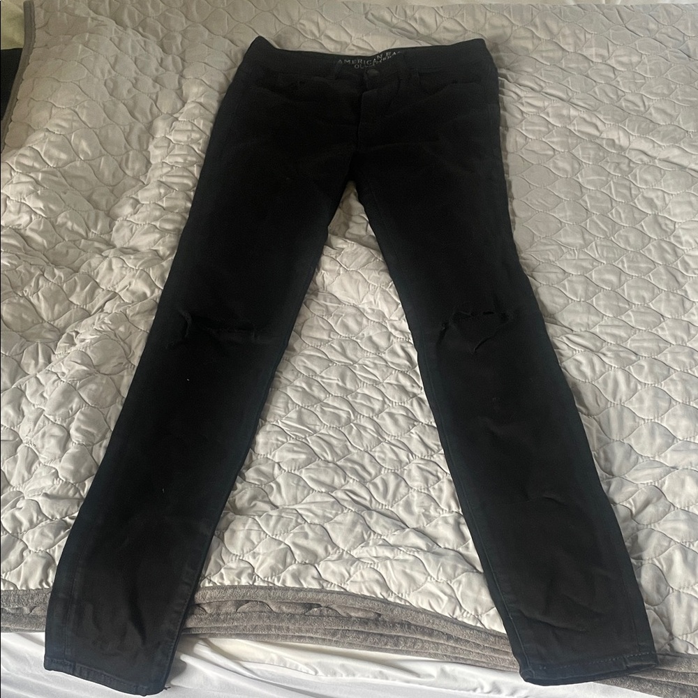 American Eagle Black Skinny Ripped Knee XLong Length 4